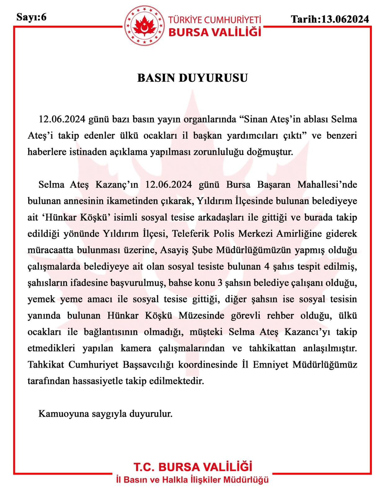 Bursa Valiliği’nden Bursa Ülkü Ocakları’na Yönelik İftiraya İlişkin Açıklama