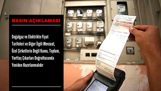 TMMOB Makina Mühendisleri Odası Başkanı Yunus Yener, doğalgaz ve elektrik fiyat tarifeleri ve ilgili mevzuat ile ilgili olarak bir basın açıklaması yaptı.