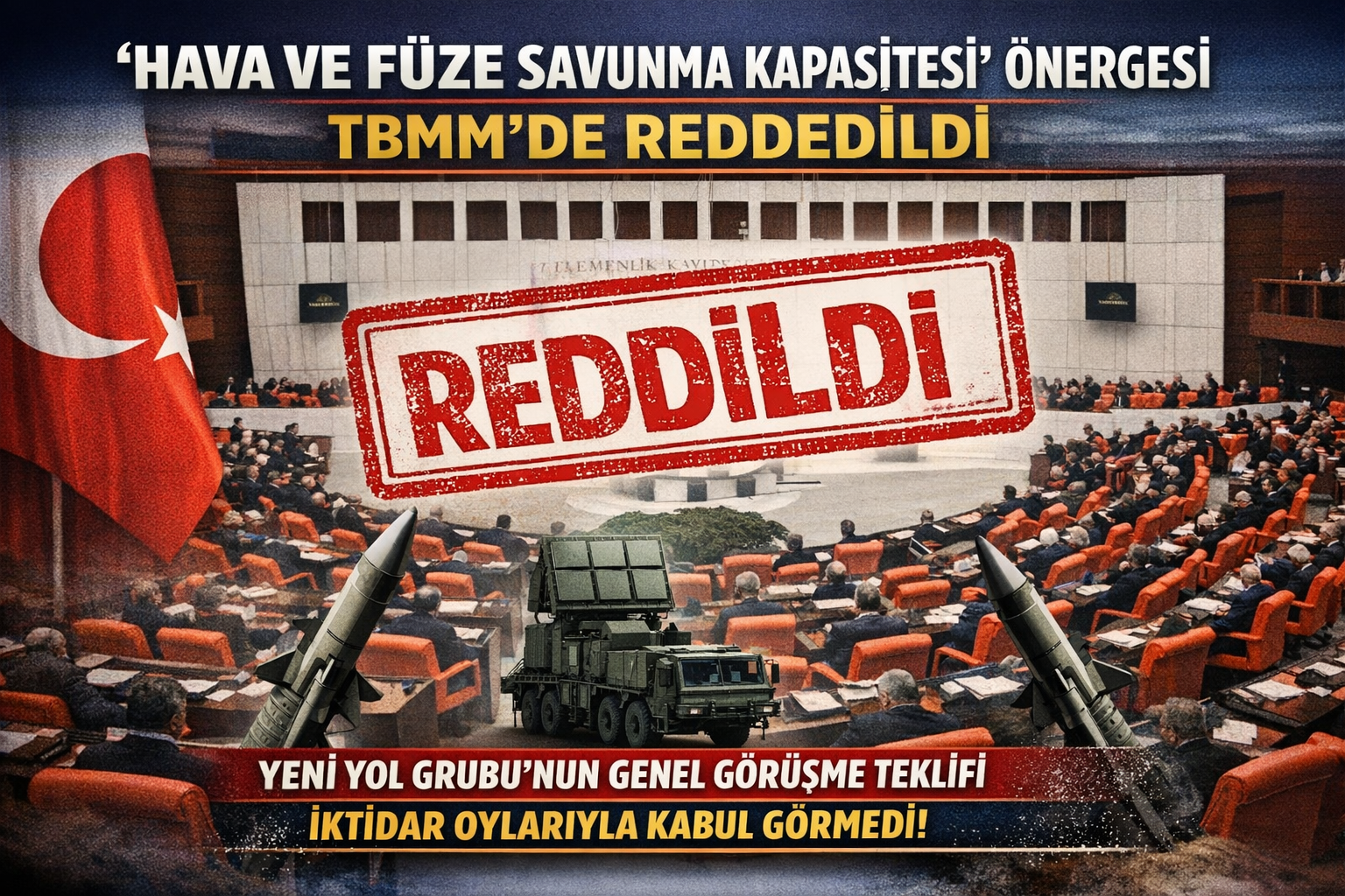 Yeni Yol Grubu’nun “Hava ve Füze Savunma Kapasitesi” Konulu Genel Görüşme Önergesi TBMM’de Reddedildi