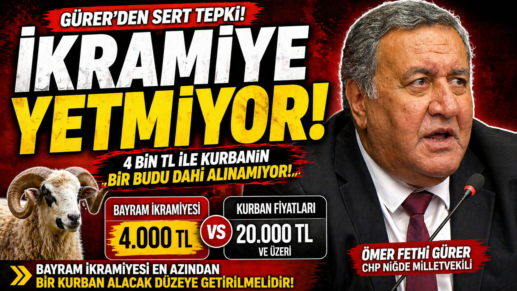 Gürer” Bayram İkramiyesi en azından bir kurban alacak düzeye getirilmelidir”