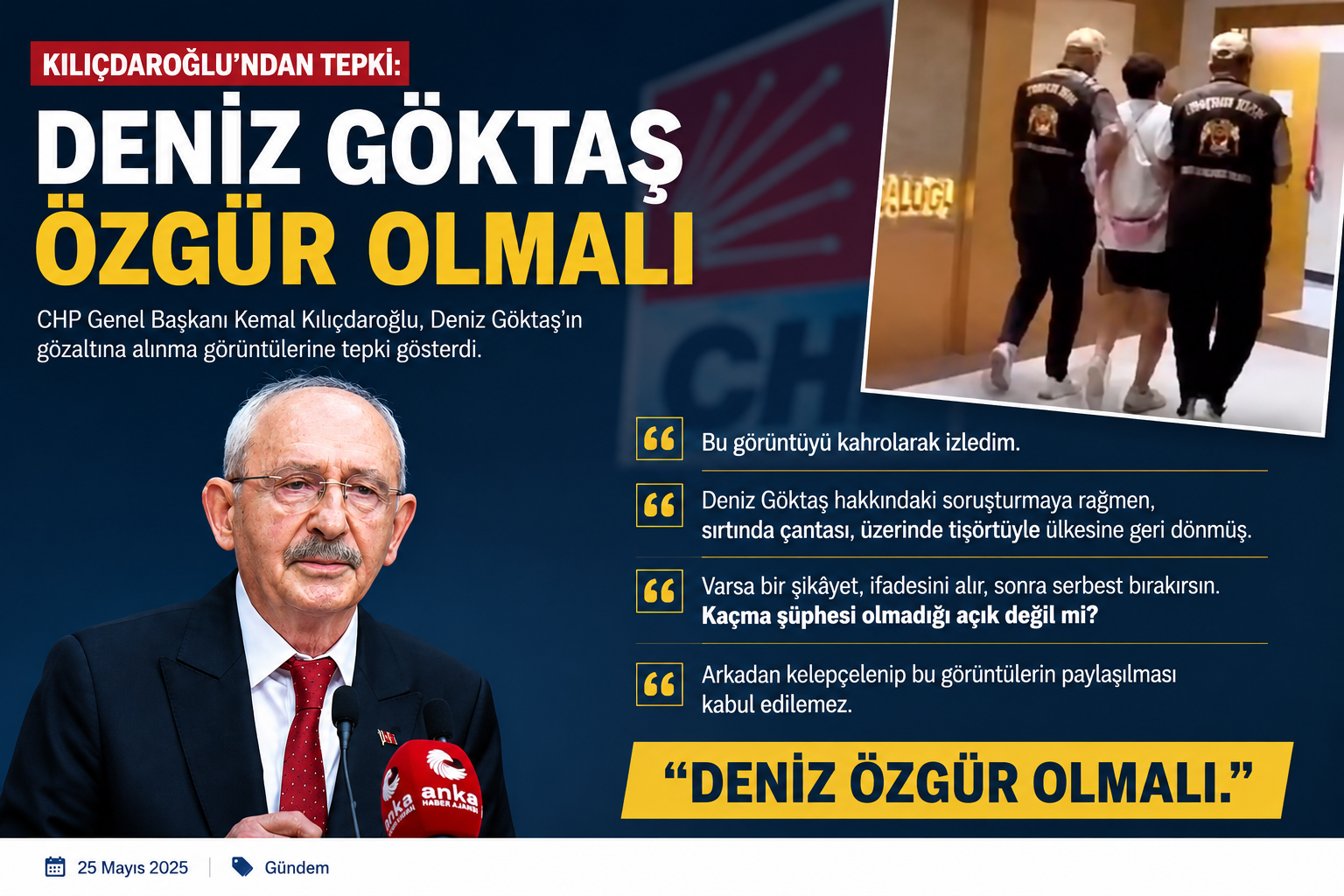 Kılıçdaroğlu: “Deniz Göktaş özgür olmalı”