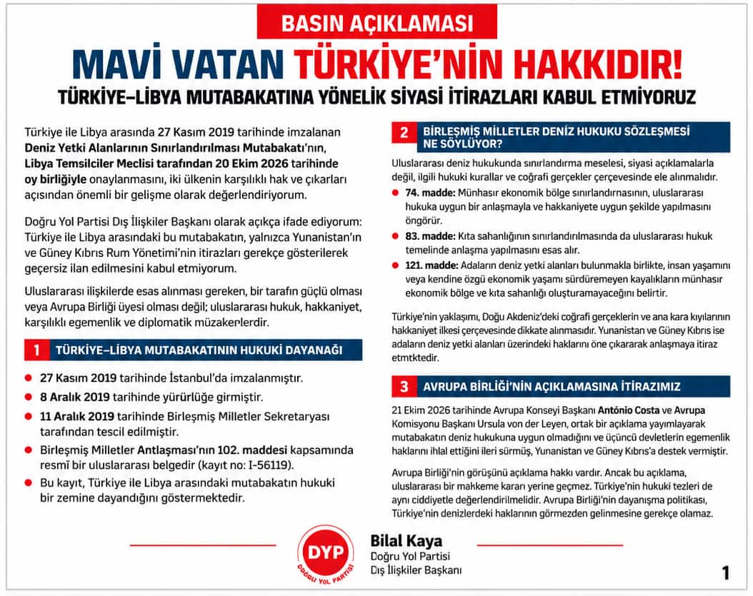 MAVİ VATAN TÜRKİYE’NİN HAKKIDIR! TÜRKİYE–LİBYA MUTABAKATINA YÖNELİK SİYASİ İTİRAZLARI KABUL ETMİYORUZ